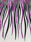 Phoenix Wing Sequins - Purple / Black - 4 Way Stretch Wings Pattern Design Fabric By Yard