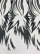 Phoenix Wing Sequins - Black / White - 4 Way Stretch Wings Pattern Design Fabric By Yard