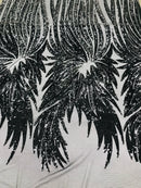 Phoenix Wing Sequins - Black - 4 Way Stretch Wings Pattern Design Fabric By Yard