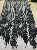 Two Tone Metatron Wings-Fenix Feather Design on 4 Way Stretch Sequin Dresses-Fashion-prom-nightgown