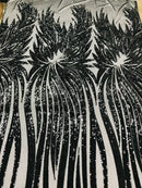 Phoenix Wing Sequins - Black - 4 Way Stretch Wings Pattern Design Fabric By Yard