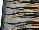 Phoenix Wing Sequins - Black / Gold - 4 Way Stretch Wings Pattern Design Fabric By Yard