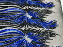 Phoenix Wing Sequins - Royal Blue / Black - 4 Way Stretch Wings Pattern Design Fabric By Yard