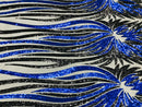Phoenix Wing Sequins - Royal Blue / Black - 4 Way Stretch Wings Pattern Design Fabric By Yard