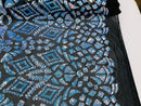 Geometric Sequins - Iridescent Unicorn - 4 Way Stretch Elegant Geometric Pattern with Shiny Sequins