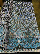Geometric Sequins - Iridescent Unicorn - 4 Way Stretch Elegant Geometric Pattern with Shiny Sequins