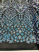 Geometric Sequins - Iridescent Unicorn - 4 Way Stretch Elegant Geometric Pattern with Shiny Sequins