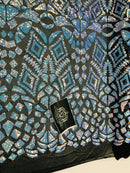 Geometric Sequins - Iridescent Unicorn - 4 Way Stretch Elegant Geometric Pattern with Shiny Sequins
