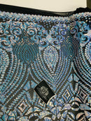 Geometric Sequins - Iridescent Unicorn - 4 Way Stretch Elegant Geometric Pattern with Shiny Sequins