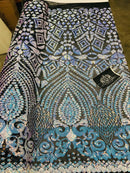 Geometric Sequins - Iridescent Unicorn - 4 Way Stretch Elegant Geometric Pattern with Shiny Sequins