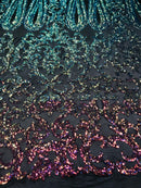 Damask Sequins - Rainbow - 4 Way Stretch Damask Sequins Fashion Design By Yard