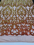 Damask Sequins - Yellow - 4 Way Stretch Damask Sequins Fashion Design By Yard