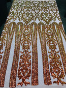 Damask Sequins - Yellow - 4 Way Stretch Damask Sequins Fashion Design By Yard