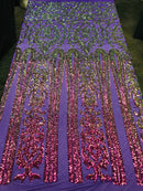 Damask Sequins - Magenta - 4 Way Stretch Damask Sequins Fashion Design By Yard