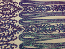 Damask Sequins - Lilac / Aqua - 4 Way Stretch Damask Sequins Fashion Design By Yard