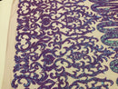 Damask Sequins - Lilac / Aqua - 4 Way Stretch Damask Sequins Fashion Design By Yard