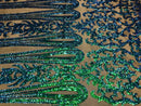 Damask Sequins - Jade Green / Blue - 4 Way Stretch Damask Sequins Fashion Design By Yard