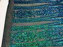Damask Sequins - Jade Green / Blue - 4 Way Stretch Damask Sequins Fashion Design By Yard