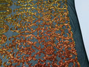 Damask Sequins - Orange Black Mesh - 4 Way Stretch Damask Sequins Fashion Design By Yard