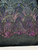 Fish Net Damask Sequins - Rainbow - 4 Way Stretch Shiny Fashion Sequins By Yard