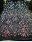 Fish Net Damask Sequins - Rainbow - 4 Way Stretch Shiny Fashion Sequins By Yard