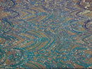 Fish Net Damask Sequins - Aqua - 4 Way Stretch Shiny Fashion Sequins By Yard