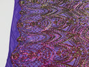 Fish Net Damask Sequins - Magenta - 4 Way Stretch Shiny Fashion Sequins By Yard