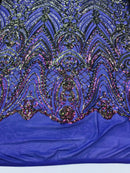 Fish Net Damask Sequins - Magenta - 4 Way Stretch Shiny Fashion Sequins By Yard