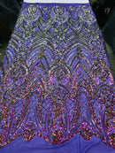 Fish Net Damask Sequins - Magenta - 4 Way Stretch Shiny Fashion Sequins By Yard