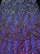 Fish Net Damask Sequins - Magenta - 4 Way Stretch Shiny Fashion Sequins By Yard