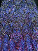 Fish Net Damask Sequins - Magenta - 4 Way Stretch Shiny Fashion Sequins By Yard