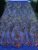 Fish Net Damask Sequins - Magenta - 4 Way Stretch Shiny Fashion Sequins By Yard