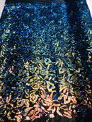 Reversible Velvet Sequins - Iridescent Rainbow - 2 Way Stretch Pattern Sequins on Black Velvet