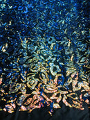 Reversible Velvet Sequins - Iridescent Rainbow - 2 Way Stretch Pattern Sequins on Black Velvet