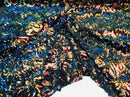 Reversible Velvet Sequins - Iridescent Rainbow - 2 Way Stretch Pattern Sequins on Black Velvet