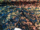 Reversible Velvet Sequins - Iridescent Rainbow - 2 Way Stretch Pattern Sequins on Black Velvet