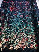 Reversible Velvet Sequins - Orange / Red - 2 Way Stretch Pattern Sequins on Black Velvet