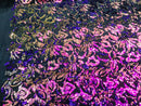 Reversible Velvet Sequins - Iridescent Purple - 2 Way Stretch Pattern Sequins on Black Velvet