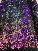 Reversible Velvet Sequins - Iridescent Purple - 2 Way Stretch Pattern Sequins on Black Velvet