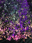 Reversible Velvet Sequins - Iridescent Purple - 2 Way Stretch Pattern Sequins on Black Velvet