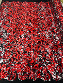 Reversible Velvet Sequins - Red / White - 2 Way Stretch Pattern Sequins on Black Velvet
