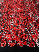 Reversible Velvet Sequins - Red / White - 2 Way Stretch Pattern Sequins on Black Velvet