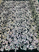 Reversible Velvet Sequins - Iridescent White / Pink - 2 Way Stretch Pattern Sequins on Black Velvet