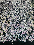 Reversible Velvet Sequins - Iridescent White / Pink - 2 Way Stretch Pattern Sequins on Black Velvet