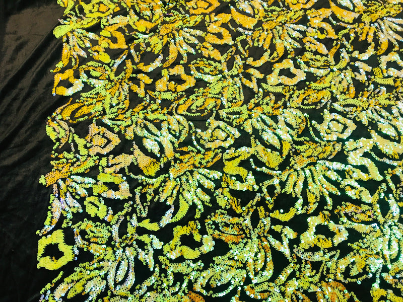 Reversible Velvet Sequins - Iridescent Yellow - 2 Way Stretch Pattern