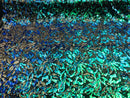Reversible Velvet Sequins - Iridescent Blue Green - 2 Way Stretch Pattern Sequins on Black Velvet