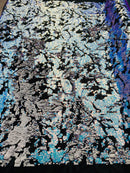 Reversible Velvet Sequins - Iridescent Unicorn - 2 Way Stretch Shiny Sequins Fabric on Black Velvet