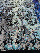 Reversible Velvet Sequins - Iridescent Unicorn - 2 Way Stretch Shiny Sequins Fabric on Black Velvet