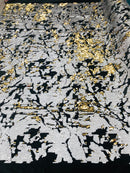 Reversible Velvet Sequins - White / Gold - 2 Way Stretch Shiny Sequins Fabric on Black Velvet