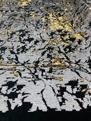 Reversible Velvet Sequins - White / Gold - 2 Way Stretch Shiny Sequins Fabric on Black Velvet